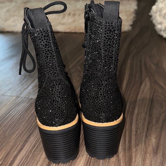 INC International Concepts Black Sparkle Lace-Up Boots - Picture 5 of 6